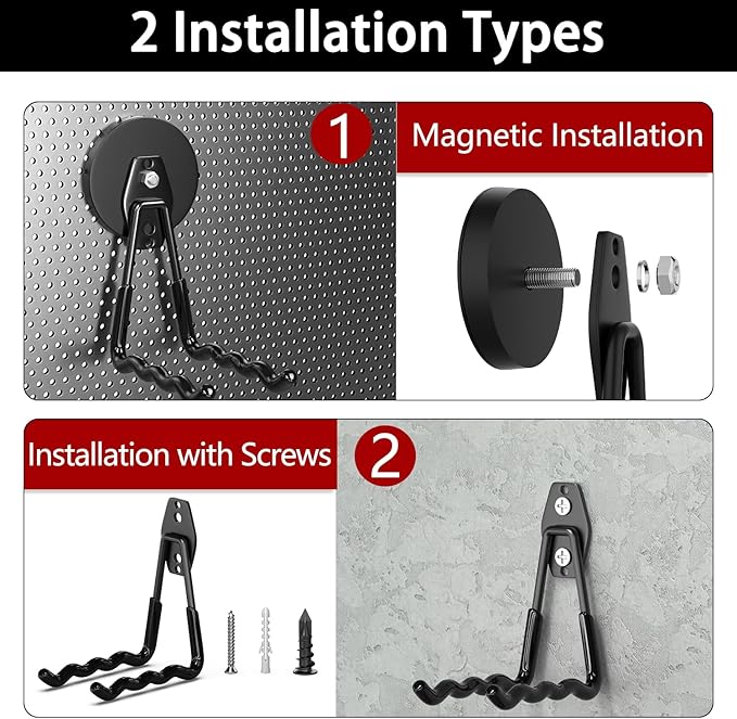 3-H Magnetic Wave Hooks Heavy Duty 2 Pack, Large Magnet Garage Hooks Heavy Duty and Strong Utility Magnetic Tool Holde for Hanging and organizing Garden Power Tool (Black