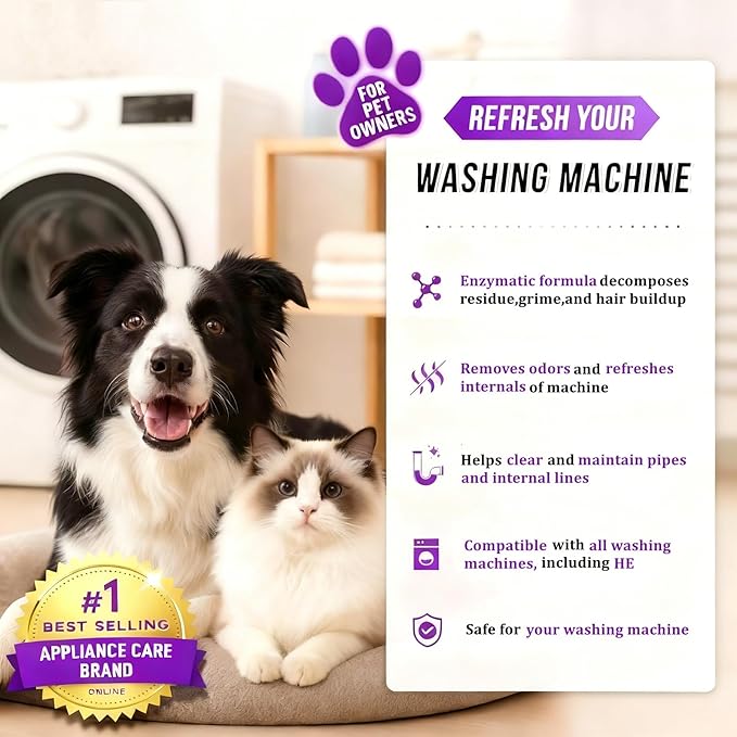 Washing Machine Cleaner Tablets for Pet Owners PRO MAX, Large Enzymatic Deep Cleaning Remove for Cat & Dog Hair, Odor, Residue, Compatible with HE, Top & Front Load