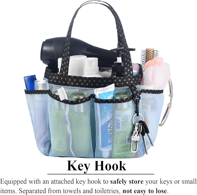 Haundry Mesh Shower Caddy Bag, Portable Shower Caddy Tote Organizer with 8 Pockets for College Dorm Room Essentials, Beach, Swimming, Gym
