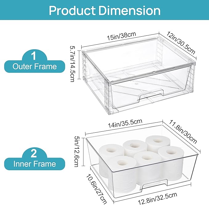 Vtopmart 6 Pack Large Stackable Storage Drawers,Easily Assemble Acrylic Bathroom Closet Undersink Organizers and Storage,Plastic Storage Bins for Kitchen Cabinets,Pantry,Makeup,Medicine Organization