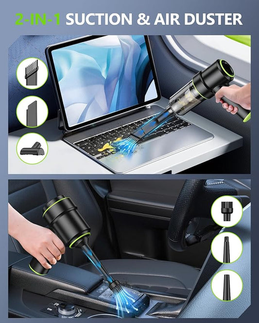 KMM Handheld Car Vacuum Portable Cordless 12000PA, 2 in 1 Handheld Vacuum Cleaner and Air Duster with Multi-Nozzles and LED Light, Mini Hand Held Vacuum Rechargeable for Home, Car, Office, Pet Hair