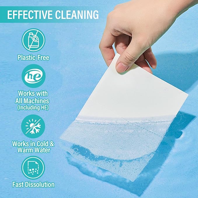 Laundry Detergent Sheets 200 Loads Unscented Laundry Soap Sheets Compact Lightweight Liquidless Biodegradable Plastic Free Alternative to Liquid & Powder Detergent