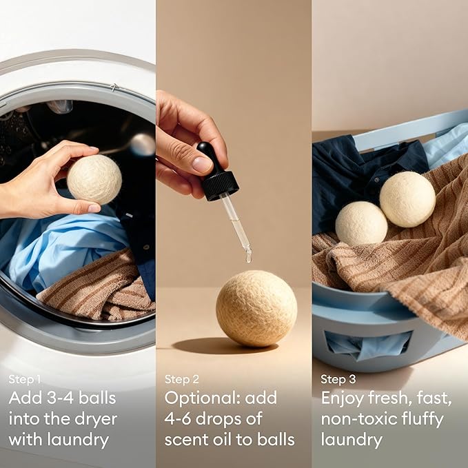 Vove Natural Hemp Dryer Balls - 4 Pack, 5X More Absorbent Than Wool - Cuts Drying Time up to 35%, Natural Fabric Softener, Reduces Wrinkles and Static, Reusable, Hypoallergenic, Eco Friendly