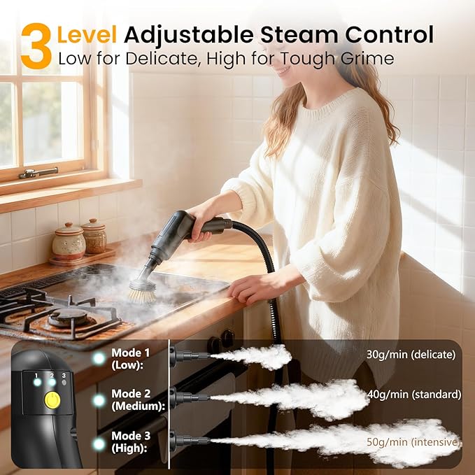 1.69Qt Steam Cleaner, 3-Level Adjustable Pressurized Steamer for cleaning, 10s Heat-Up, 2500W Handheld Steamer Cleaning for Home|Car|Tile|Floor, Multi-Surface Cleaning Machine with 22pcs Accessories