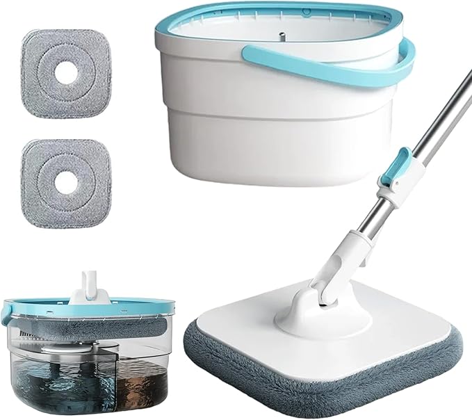 Mop and Bucket Set with Wringer, 360º Spin Mop and Bucket, 2 Microfiber Refills, Height Adjustable Handle, Kitchen Wet and Dry Use, Floor Cleaning System