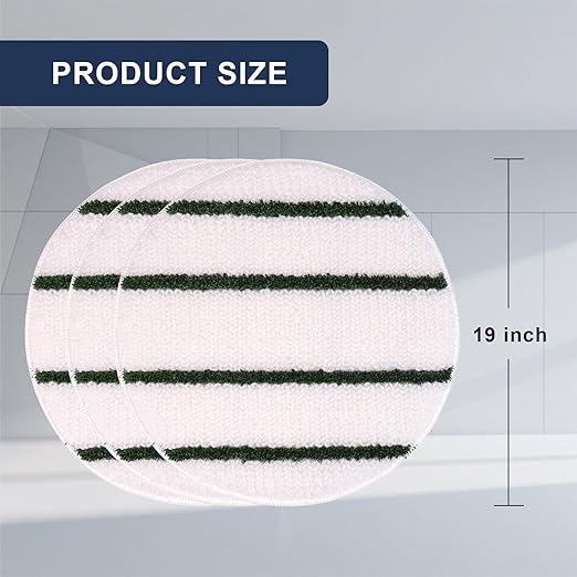 3PK 19inch Commercial Grade Synthetic Carpet Bonnet with Green Scrubber Strips, Reuseable Floor Scrubber Pads, Scrubber Brush Buffing Pad Mounts to Any Traditional Pad Driver