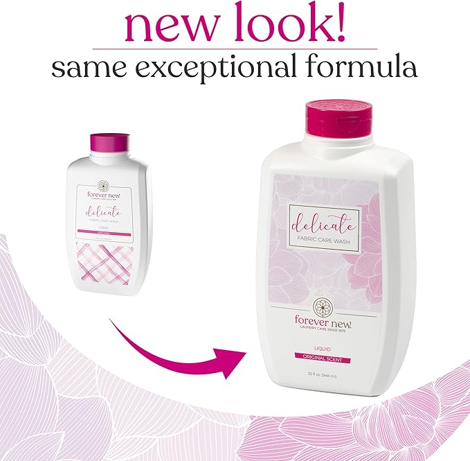 FOREVER NEW Delicate Hypoallergenic Laundry Detergent Liquid - 100 to 128 Large Loads - Gentle washing detergent for Silk, Cashmere, Bra, Undergarments, Wool etc. - Original Scented - 32oz (2pack)