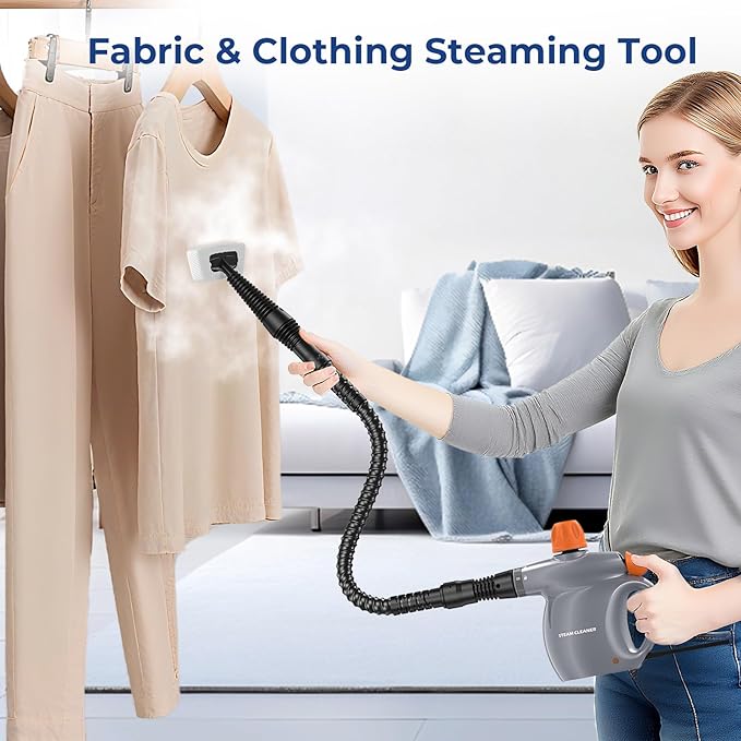 LABIGO Steam Cleaner, Pressurized Handheld 13pcs Multi-Purpose Natural Deep Cleaning Steamer, Portable Steamer for Cleaning Home, Grout, Kitchen, Car, Window, Upholstery, Bathroom and Clothes, Gray