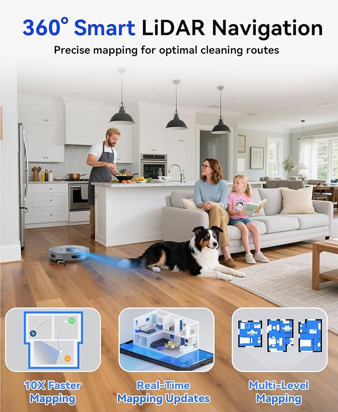 Redroad Robot Vacuum 20,000 Pa Robot Vacuum and Mop,90 Day Self Emptying Vacuum Robot,Lidar Navigation,5G/2.4GWiFi APP Aspirateur Robot,Self-Charging Robot Vacuums for Pet,Floor,Carpet Gray R11