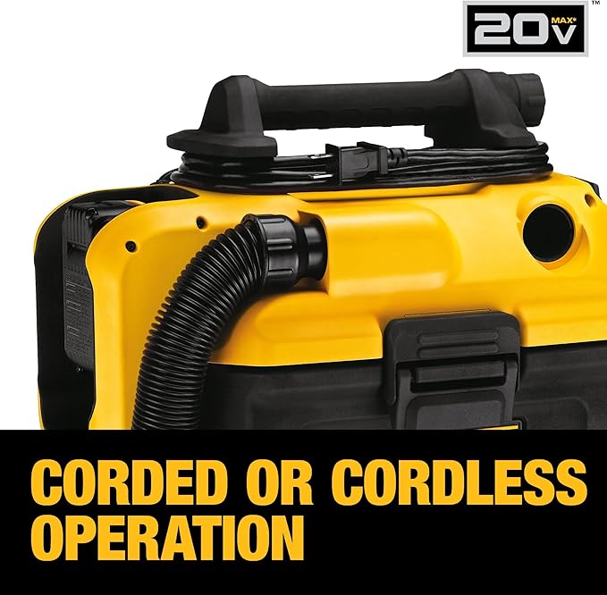 DEWALT 20V MAX Shop Vacuum Wet and Dry, Shop Vac 2 Gallon, Cordless and Corded Wet Dry Vacuum Cleaner, Wide Nozzle, Hepa Filter, Tool Only (DCV581H)