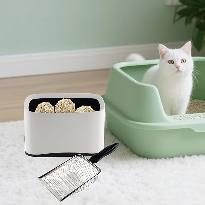 Cat Litter Scooper with Holder-Quick Sift Cat Litter Scoop Broom and Dustpan Set-Heavy Duty Stainless Steel Litter Scoop with Coarse and Fine Grid-Easy Clean-No Residual Odors