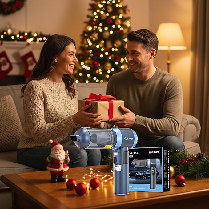 Saker Car Vacuum Portable Cordless 20000Pa Suction Power 4 in 1 Handheld Vacuum with LED Light Type-C Portable Mini Vacuums for Car, Home, Office, Pet HL157 Blue