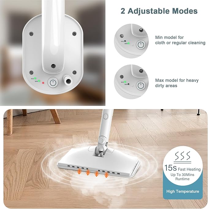 7-in-1 Steam Mop, 1200W Rotated Steam Cleaner for Home, 2 Modes, 400ML Removable Tank, 23FT Power Cord, 2 Pads, Multi-Surface Steamer for Hard Floor, Laminate Floor, Tiles Cleaning（Lake Blue）