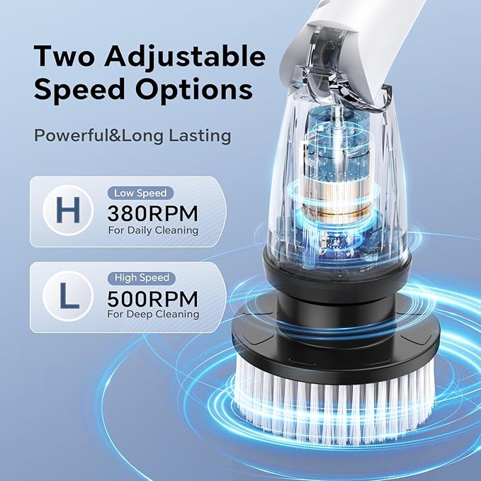 Electric Spin Scrubber with 8 Replaceable Brush Heads 3 Adjustable Angle Waterproof LED Display Cordless Cleaning Brush Supplies Bathroom Cleaner Set Long Handle Power Scrubber for Shower Floor Tub