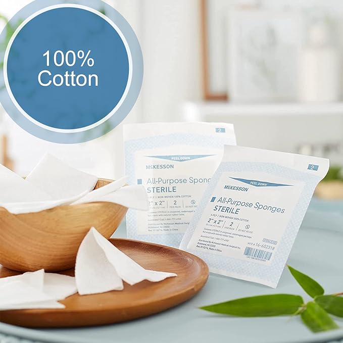 McKesson All Purpose Sponges, Sterile, 4-Ply, 100% Cotton, 2 in x 2 in, 2 per Pack, 25 Packs, 50 Total