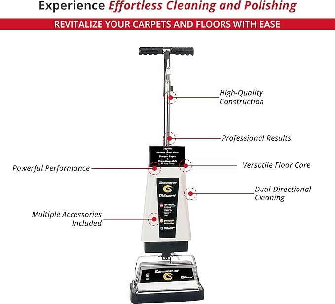 Koblenz Carpet Shampooer and Floor Polisher, 12" Carpet Cleaner with Scrubbing Brushes and Polishing Pads, 144 Ounce Tank, White/Black (P 2600A)