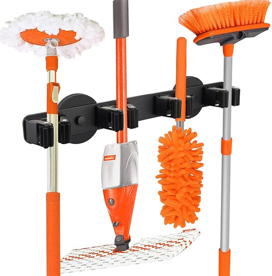 Magnetic Broom Holder Rack,Strong Magnetic Mount Mop Holder 4 Racks for Cleaning Tools,Non-slip Magnetic Tool Holder Broom Hooks for Camper Garage Kitchen