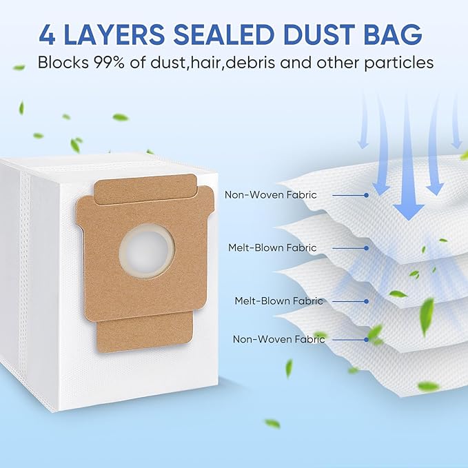 16 Pack Q0520 Dust Bags for iRobot Roomba Vacuum Q0520/105 Vac/104/105 Combo/Plus 405/Plus 505 Combo/Max 705 Vac Robot Vacuum Cleaner Disposable Replacement Bags Accessories