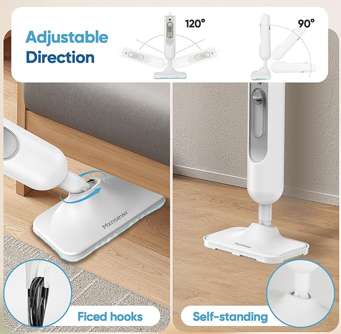 Steam Mop All-in-one Multi-Functional Powerful Steam Cleaner, Handheld Detachable Floor Steamer with 2 Steam Level, SKD5 380ML Water Tank & 23FT Power Cord for Whole Home Use（White）