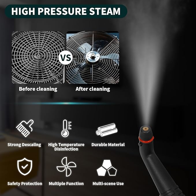 Steam Cleaner,Multipurpose Neat Canister Steamer with 21 Accessories, 5 Mins Heating with 1.5L Tank,Rolling Cleaning Machine for Carpet, Floors,Windows,Mirrors,Glass and Cars (White)