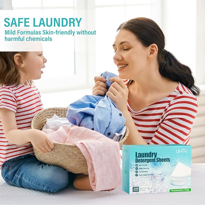 Laundry Detergent Sheets 200 Loads Unscented Laundry Soap Sheets Compact Lightweight Liquidless Biodegradable Plastic Free Alternative to Liquid & Powder Detergent
