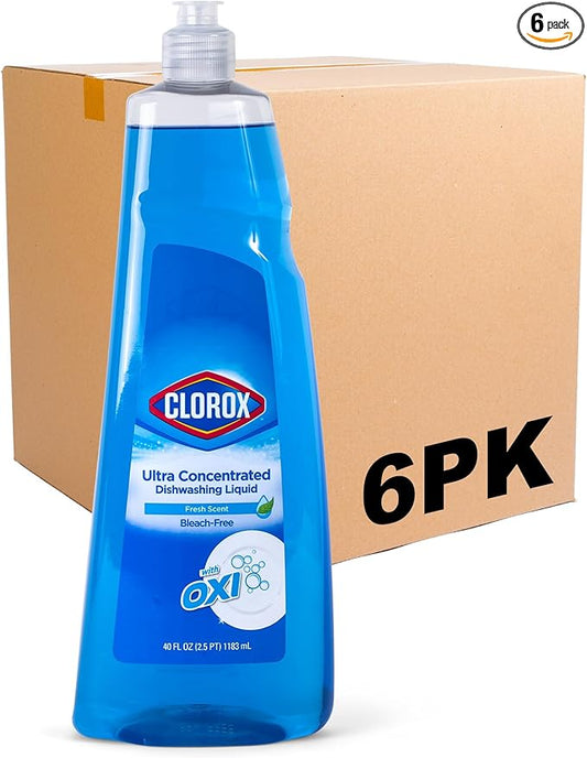 Clorox Ultra Concentrated Liquid Dish Soap with OXI, Fresh Scent - Dishwashing Detergent, Bleach-Free Formula Powers Through Grease, 40 Fl Oz - 6 Pack