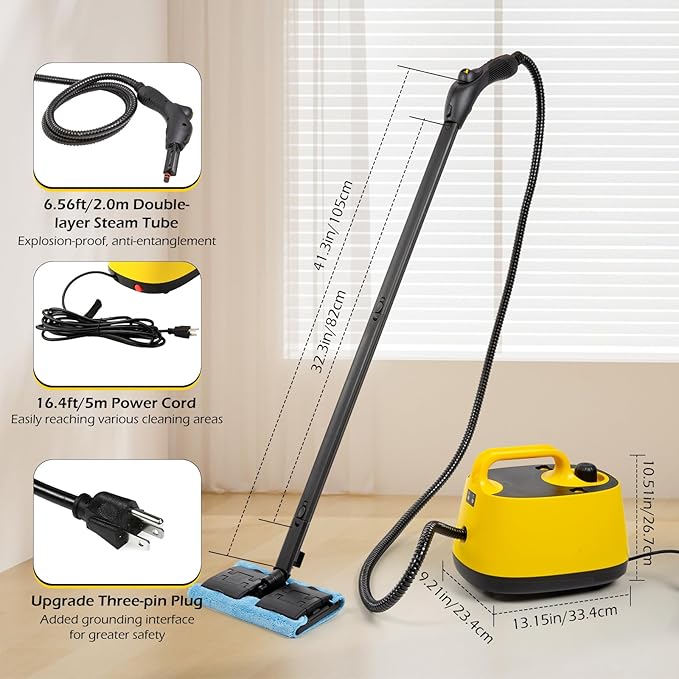 Dyna-Living Steam Cleaner 1500W Steamer for Cleaning with 1.5L Water Tank, Car Steamer Cleaner for Multi-Surface Floors, High-Pressure Steam Cleaner for Car, Portable Car Steamer for Auto Detailing