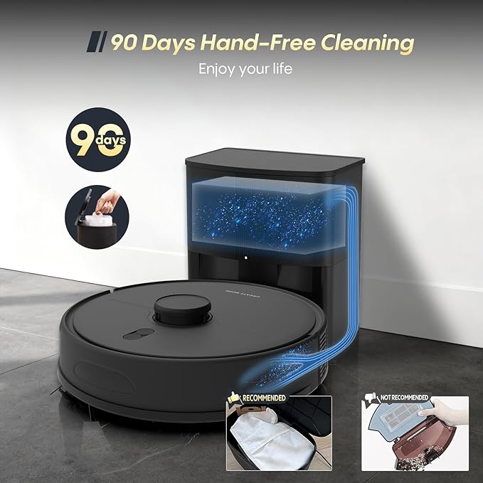 Robot Vacuum and Mop, Self Emptying, 6000Pa Suction, Advanced Smart Mapping, Easy Custom 4 in 1 Robotic Vacuum for Pet Hair, Dust, Carpet, WiFi/Alexa