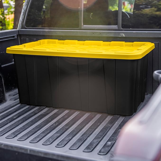 Sterilite 12-Pack Industrial Tote, Plastic Storage Container Bins with Lids, 38 Gallon - Heavy-Duty Organizing Containers for Closet, Bathroom, and Office