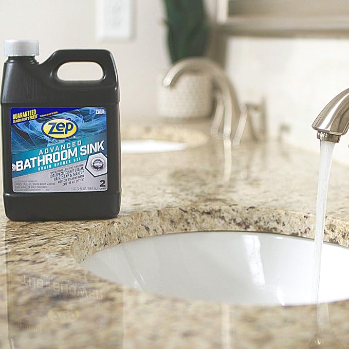 Zep Advanced Bathroom Sink Drain Opener Gel - 32 oz - U49310 - Formulated for Toothpaste, Shave Cream, Hair, Soap and Makeup (32 oz, 12)