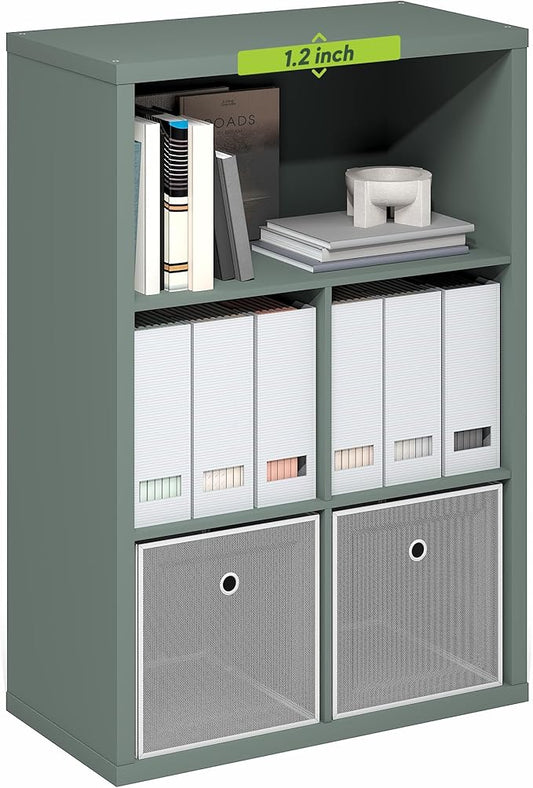 Furinno Cubicle Book Shelf, 5-Cube Extra Thick Frame Bookshelf, Reversible Bookcase with Closed Back, 14.6" x 57.8" x 58", for Living Room, Bedroom, Home Office, Sage Green