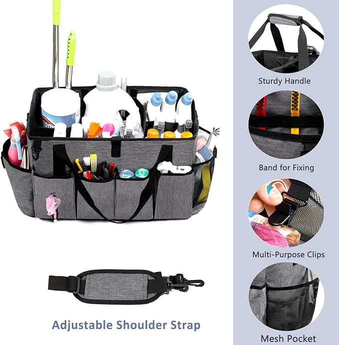 XL Professional Cleaning Caddy for Cleaning Suppliers, 17" Wearable Cleaing Bag for Housekeepers, Cleaning Organizer, Detailing Bag