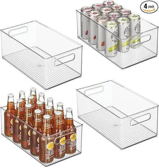 iDesign Stackable Fridge Bin - Kitchen Storage Bin for Pantry, Cabinets, or Fridge, Set of 4, Clear