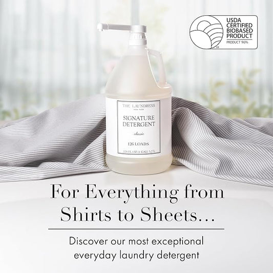 The Laundress Luxury Laundry Detergent, Gallon Pump, 126 Loads, Scented Signature Classic Fragrance, Concentrated Triple Enzyme Deep Cleaning and Targeted Stain Remover, 96% USDA Biobased Product