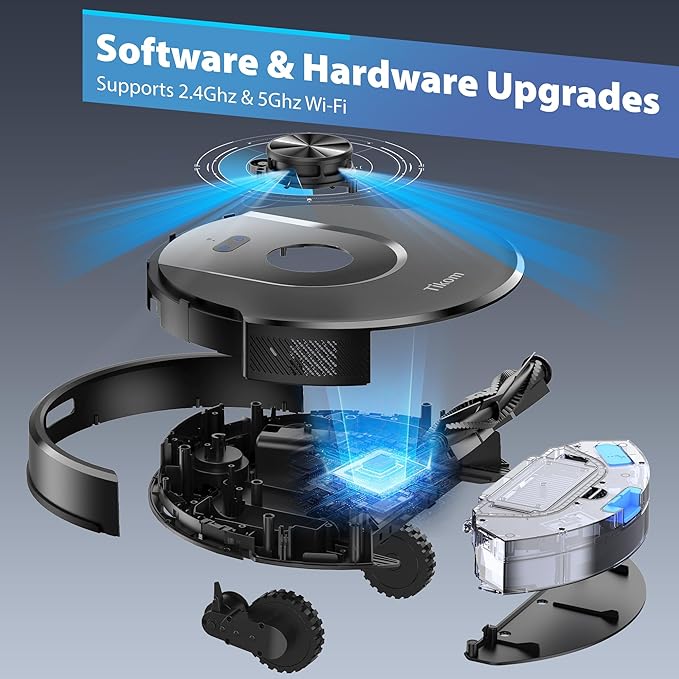 Tikom Robot Vacuum and Mop Combo, 6000Pa Automatic Robotic Vacuum Cleaner, Smart Mapping, 150 Min Max, Ideal for Pet Hair, Hardfloors, Carpets, Home(L8000 Pro)