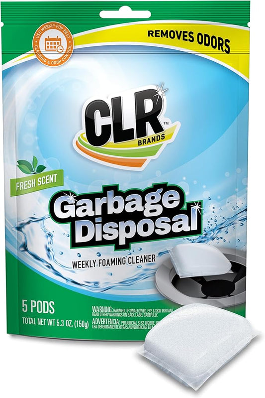 CLR Fresh & Clean Garbage Disposal, Fresh Scent Weekly Foaming Cleaning Pods, 5 Pods Total (Packaging May Vary)