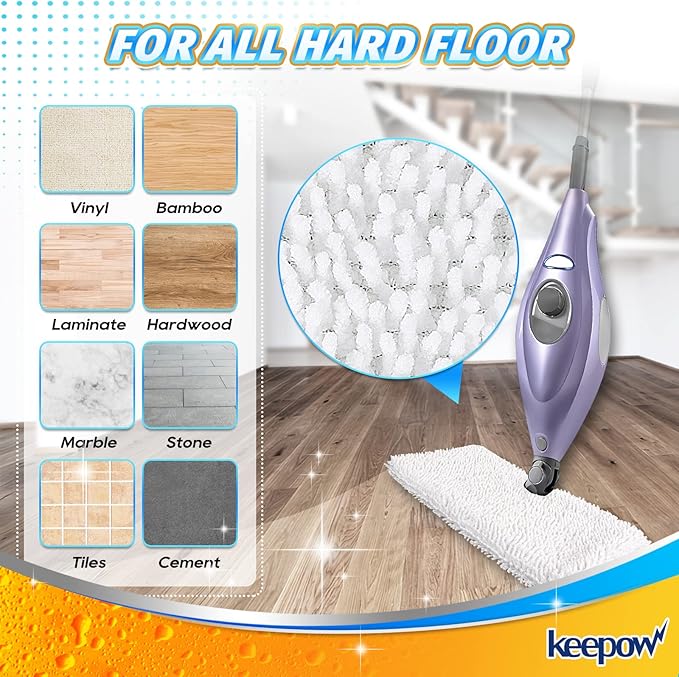 KEEPOW Steam Pocket Mop Replacement Pads Compatible with Shark S3500 Series S3501 S3601 S3550 S3901 SE450 S3801CO S3601D S2901 S2902 Steamer Pocket Mop Washable Microfiber Pads Refills (1 +1 Pack)