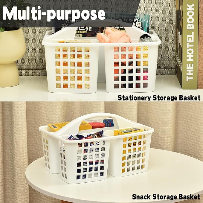 Haundry Plastic Shower Caddy Basket with 3 Compartments, Portable Divided Cleaning Supply Storage Organizer with Handle (Black)