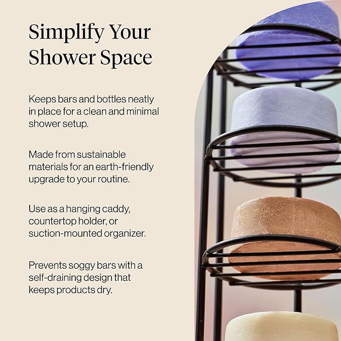 Kitsch Hanging Shower Caddy with Suction Cup – Self-Draining Bar Soap Holder & Shower Caddy for Shampoo Bars, Conditioner Bars & Soap – Rust Proof, Eco-Friendly, Wall Mount or Free-Standing Organizer