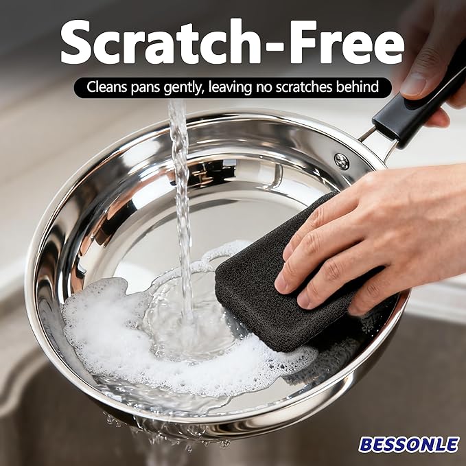 8 Pack Silicone Scrubbing Sponges, Heavy-Duty, Non-Scratch Kitchen Sponges - Reusable, Odor-Free, Perfect as for Cleaning Dishes, Non-Stick, Countertops (Black)