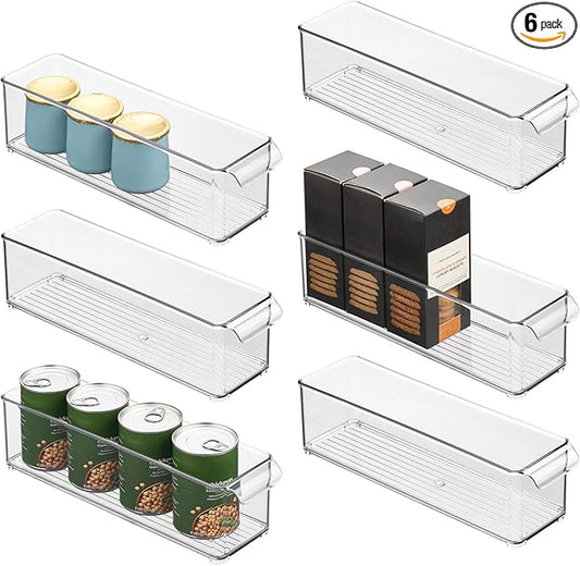 iDesign Stackable Fridge or Freezer Storage Bin with Front Handle, Set of 6, Clear, Made in the USA