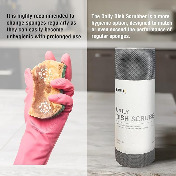 Daily Dish Scrubber Sheet Non-Scratch Household Disposable Cleaning Sponges | Recyclable, Eco-Friendly & Perfect for Kitchen, Home Cleaning and Outdoor Use (3, Grey)