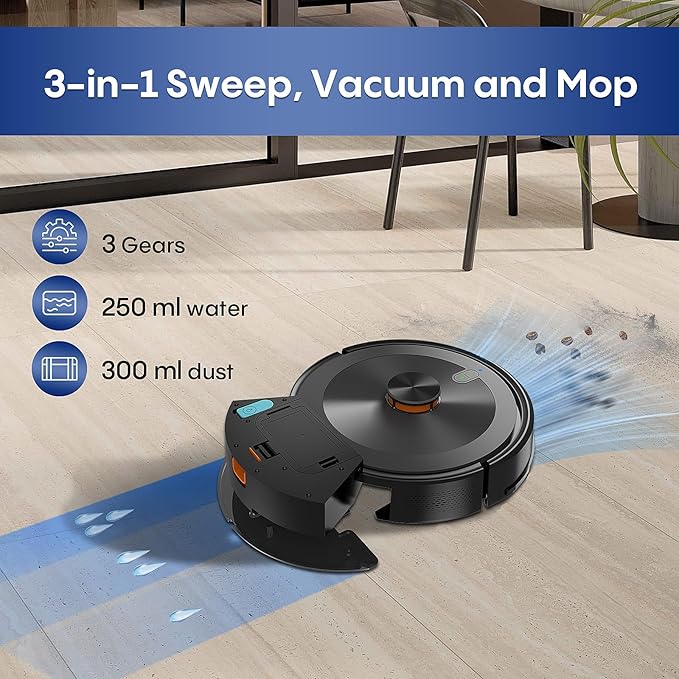 Bagotte Robot Vacuum and Mop Combo with LiDAR Navigation,4000Pa Suction Robot Vacuum Cleaner with Mapping,No-Go Zones,Vacuum Robot for Pet Hair,Hard Floor,Carpet
