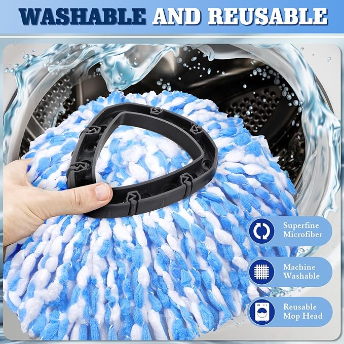 Microfiber Spin Mopping Refills Head for Oceda RinseClean 2-Tank System,1 Gray Mop Scrub Brush + 1 Mops Base + 6 Pack Easy Cleaning Mop Heads Replacements