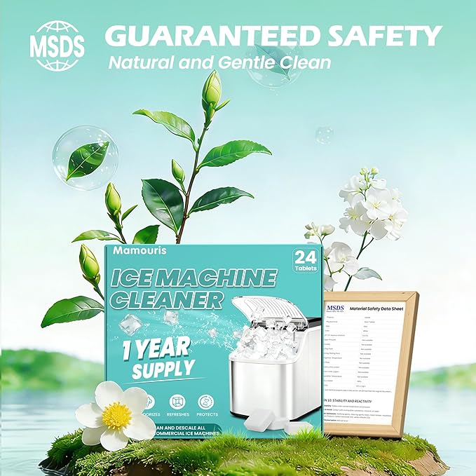 Ice Machine Cleaner Maker Descaler, 24 Pack Cleaner Tablets for Ice Maker, Countertop Nugget Ice Maker Cleaner, Crystal Clear Ice, Compatible with Frigidaire, Opal, GE Profile, Igloo