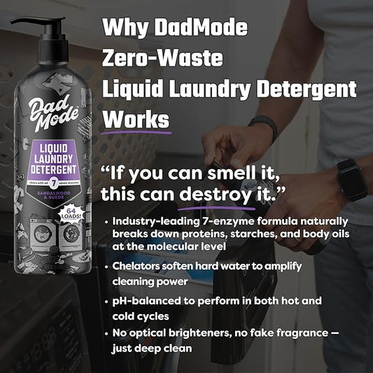 DadMode Liquid Laundry Detergent, Value Pack, 16oz Bottle + 13.5oz Refill, 7-Enzyme Detergent, Sandalwood & Suede Scent, Eco-Friendly, Zero Plastic Waste
