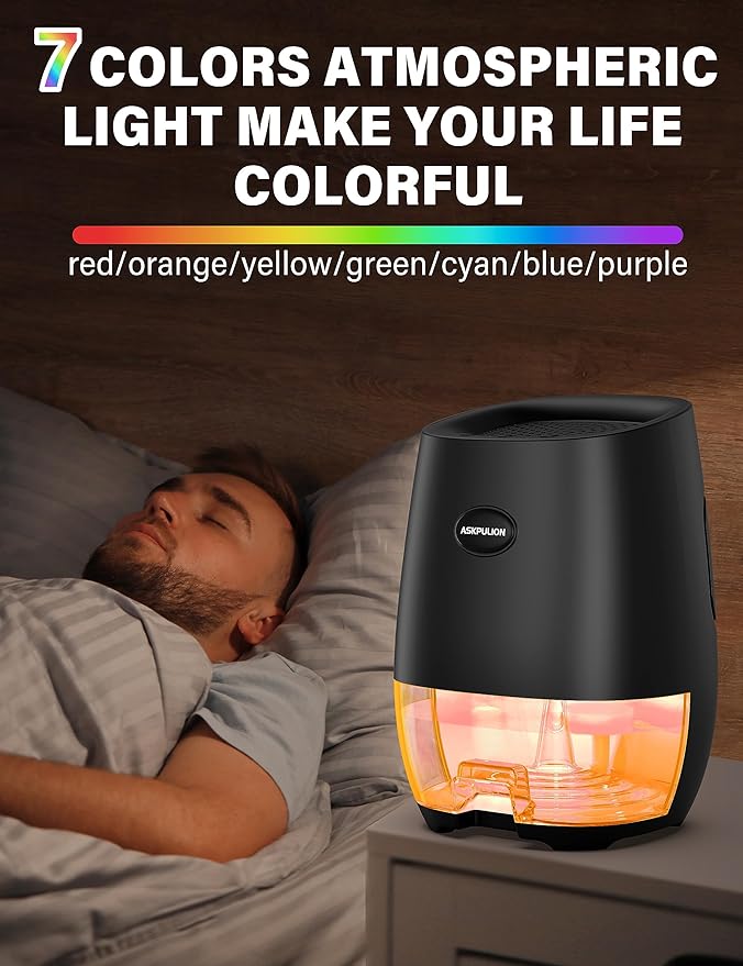 Dehumidifiers for Home, 35oz Small Dehumidifier for Bathroom (300sq.ft) with Auto-off, Sleep Mode, 7 Colors Night Light, Quiet Portable dehumidifier for Bedroom, RV, Closet, Office