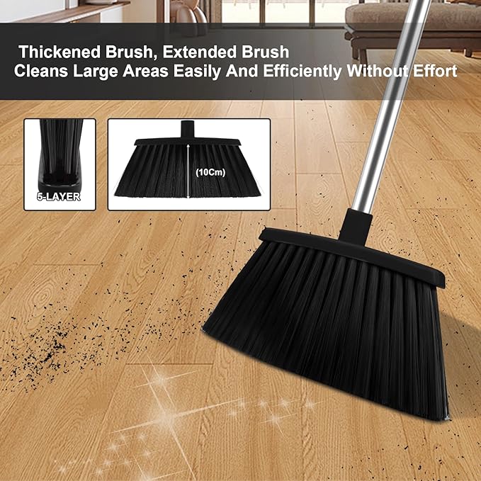 Broom and Dustpan Set, Household Broom with Dustpan Combo Set, 51" Long Handle, Dust Pan Set for Kitchen Office Lobby Floor