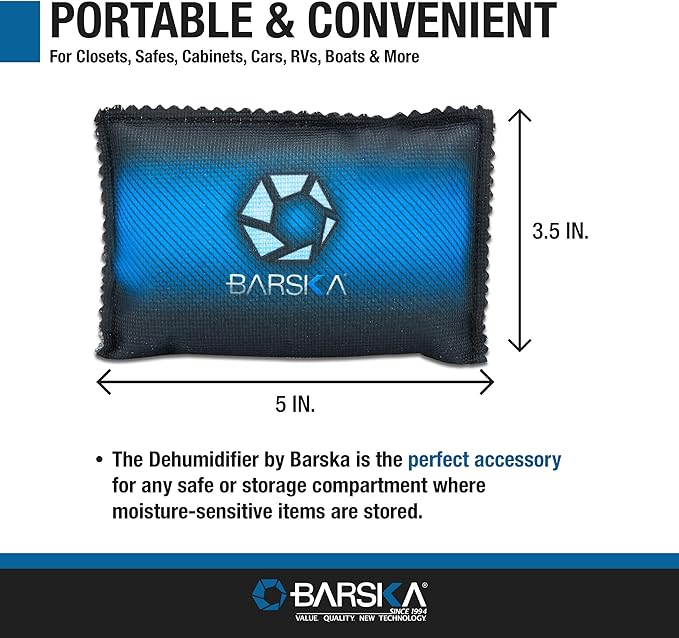 BARSKA Rechargeable Desiccant Dehumidifier - Safe Moisture Absorber for Home Closets, Gun Safes, Basement, Garage, Cars - Microwaveable - Portable Blue Dehumidifying Solution