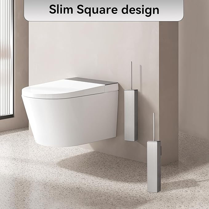 Brushed Nickel Toilet Brush with Holder,Durable Cleaning Toilet Bowl Brushes with Holders